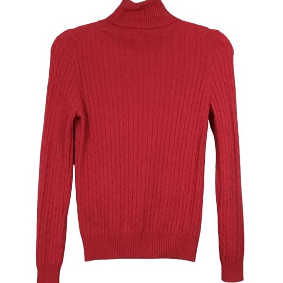 J. Crew Cashmere Cambridge Cable Knit Turtleneck Slim Sweater Hot Pink Coral S - Picture 2 of 5